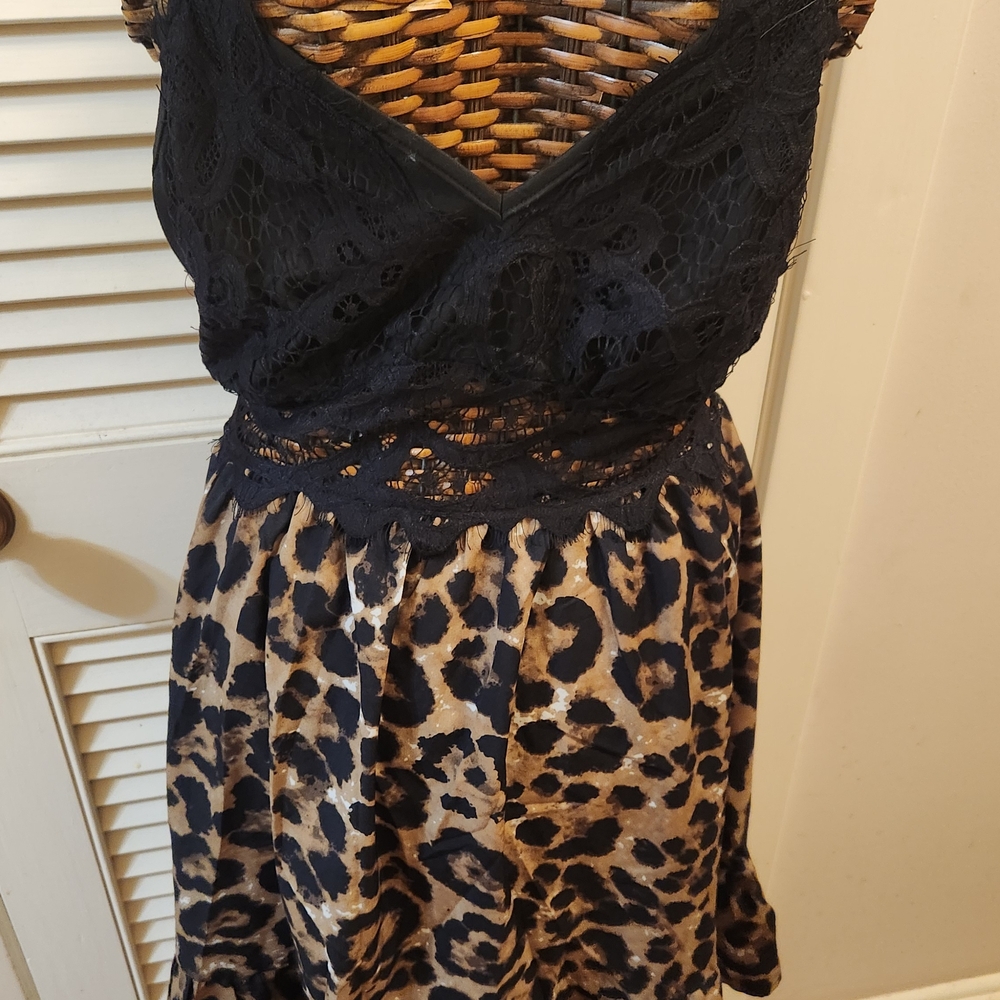 NWT Black Lace and Leopard Print SunDress
